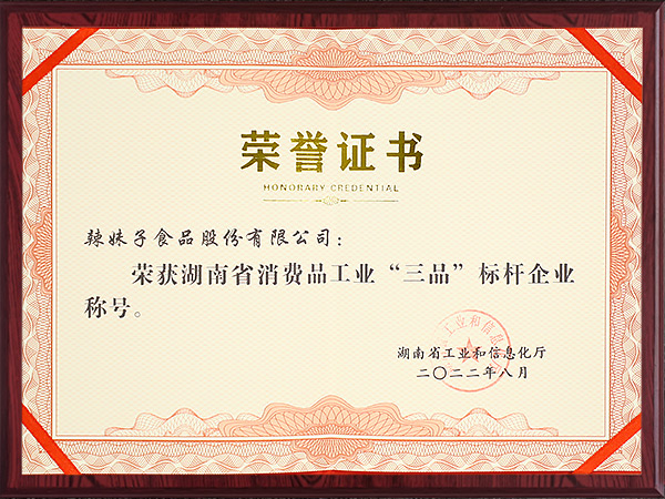 湖南省消費(fèi)品工業(yè)“三品”標(biāo)桿企業(yè)2022年